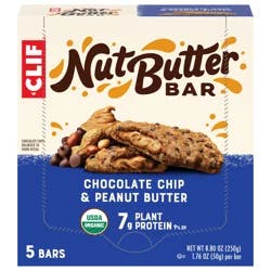 CLIF Nut Butter Bar - Chocolate Chip & Peanut Butter - Filled Energy Bars - Non-GMO - USDA Organic - Plant-Based - Low Glycemic - 1.76 oz. (5 Pack)