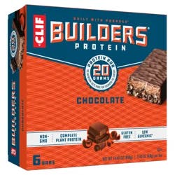 CLIF Builders CLIF BUILDERS Protein Bars - Chocolate Flavor - 20g Plant Based Protein - Gluten Free - Non-GMO - Low Glycemic - No Artificial Sweeteners - 2.4 oz. (6 Pack)