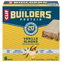 CLIF Builders CLIF BUILDERS Protein Bars - Vanilla Almond Flavor - 20g Plant Based Protein - Gluten Free - Non-GMO - Low Glycemic - No Artificial Sweeteners - 2.4 oz. (6 Pack)