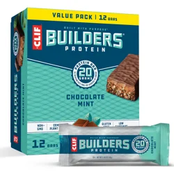 CLIF Builders CLIF BUILDERS Protein Bars - Chocolate Mint Flavor - 20g Plant Based Protein - Gluten Free - Non-GMO - Low Glycemic - No Artificial Sweeteners - Value Pack, 2.4 oz. (12 Count)