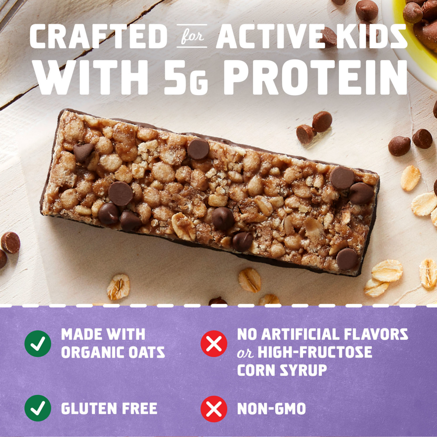 slide 4 of 8, Zbar Protein - Chocolate Chip - Crispy Snack Bars - Made with Organic Oats - Non-GMO - 5g Protein - Gluten Free Protein Bars (5 Pack), 5 ct