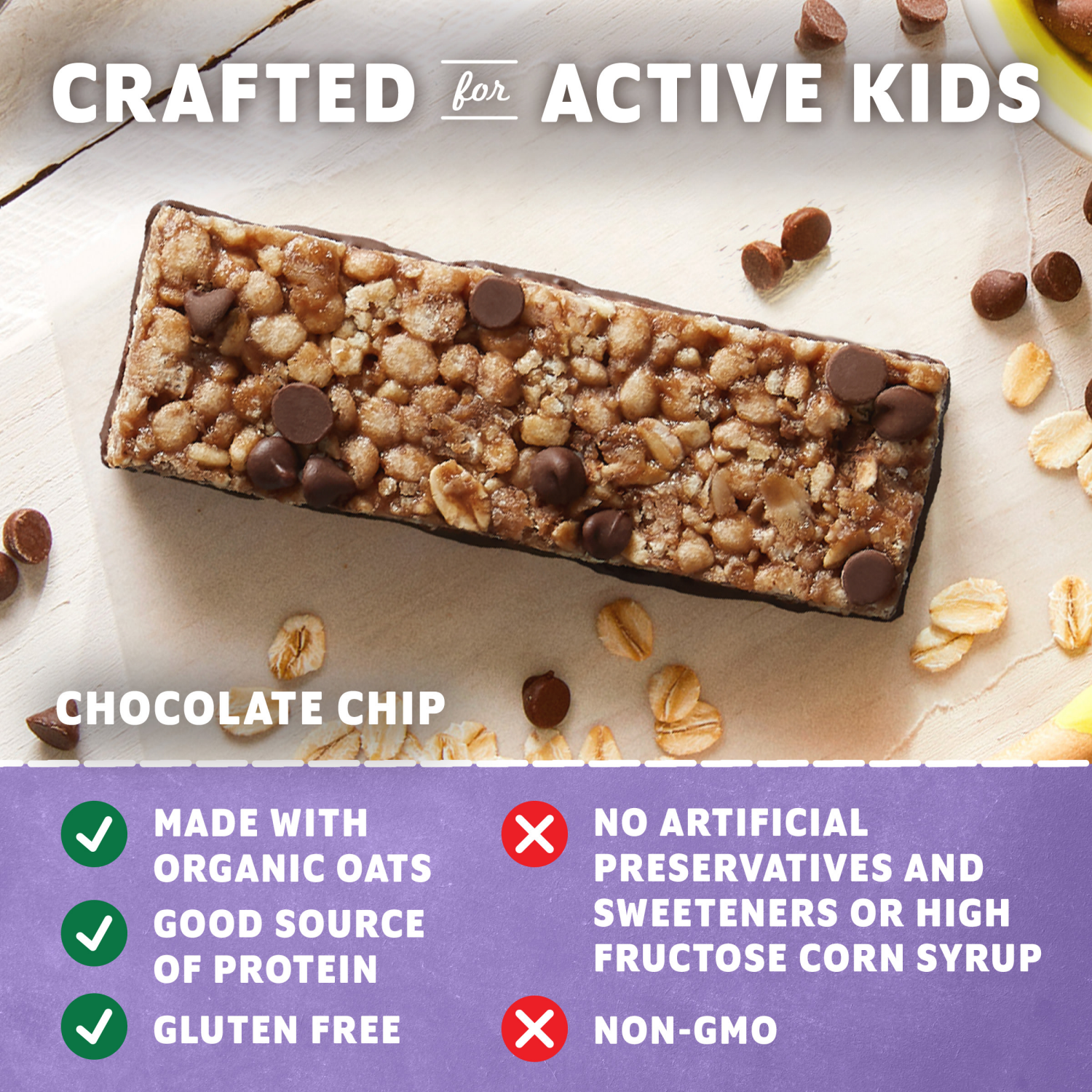 slide 4 of 8, Zbar Protein - Chocolate Chip - Crispy Snack Bars - Made with Organic Oats - Non-GMO - 5g Protein - Gluten Free Protein Bars (5 Pack), 5 ct