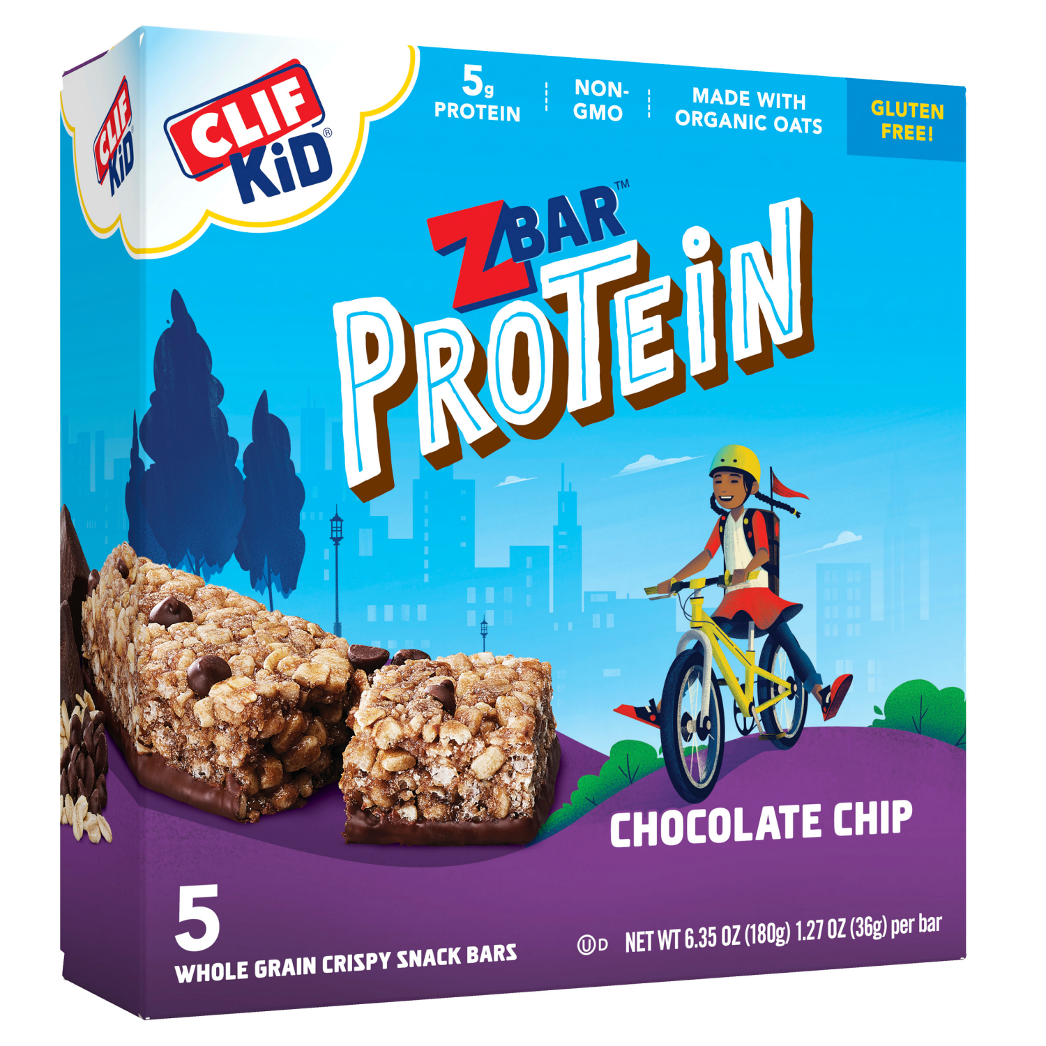 slide 1 of 8, Zbar Protein - Chocolate Chip - Crispy Snack Bars - Made with Organic Oats - Non-GMO - 5g Protein - Gluten Free Protein Bars (5 Pack), 5 ct