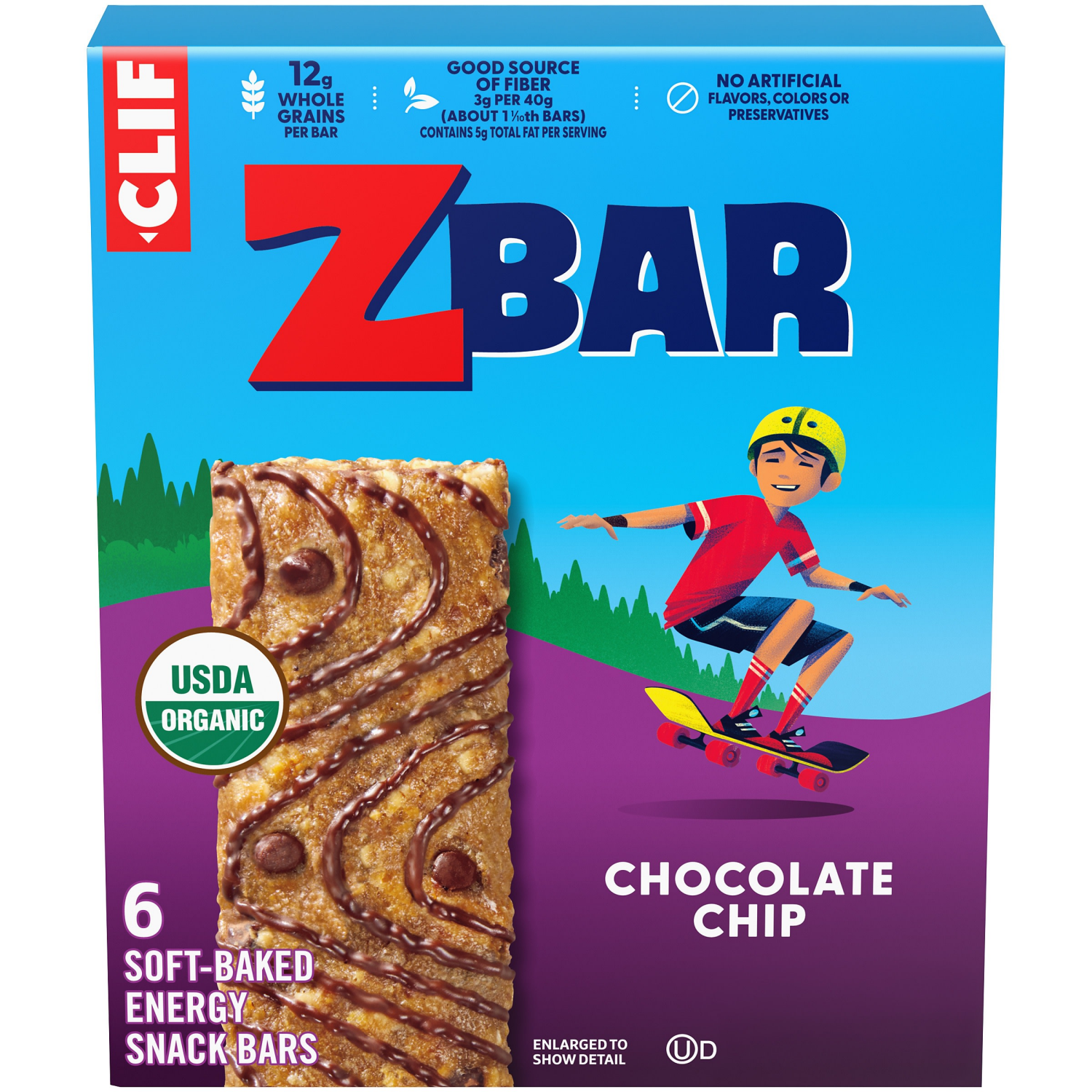 slide 1 of 8, Zbar - Chocolate Chip - Soft-Baked Energy Snack Bars - Non-GMO - 12g Whole Grains - USDA Organic Granola Bars (6 Pack), 6 ct