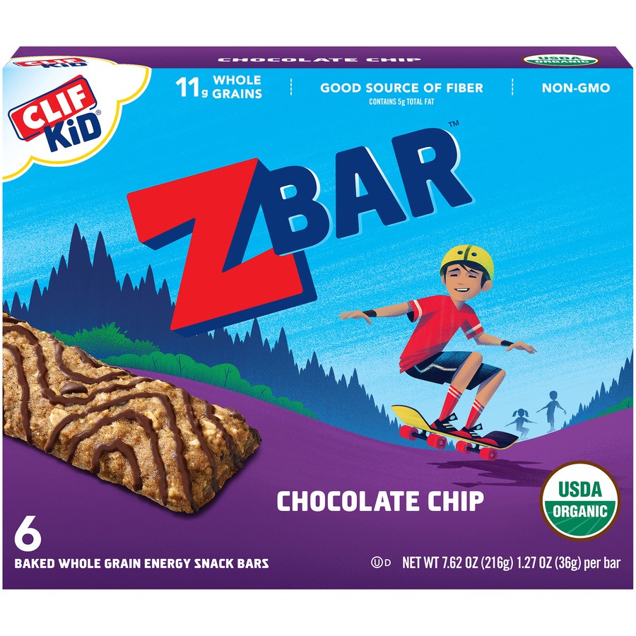 slide 2 of 9, CLIF Kid ZBAR Organic Chocolate Chip Whole Grain Energy Snack, 6 ct