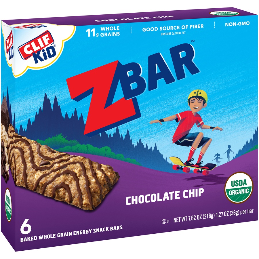slide 3 of 9, CLIF Kid ZBAR Organic Chocolate Chip Whole Grain Energy Snack, 6 ct