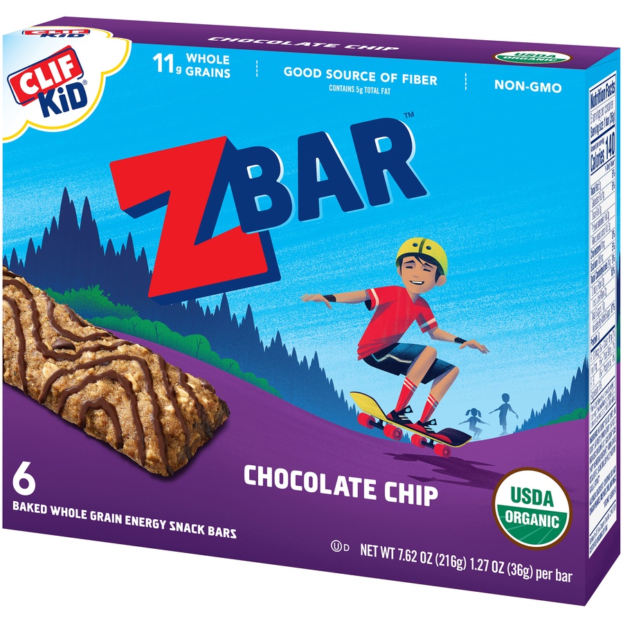 slide 4 of 9, CLIF Kid ZBAR Organic Chocolate Chip Whole Grain Energy Snack, 6 ct