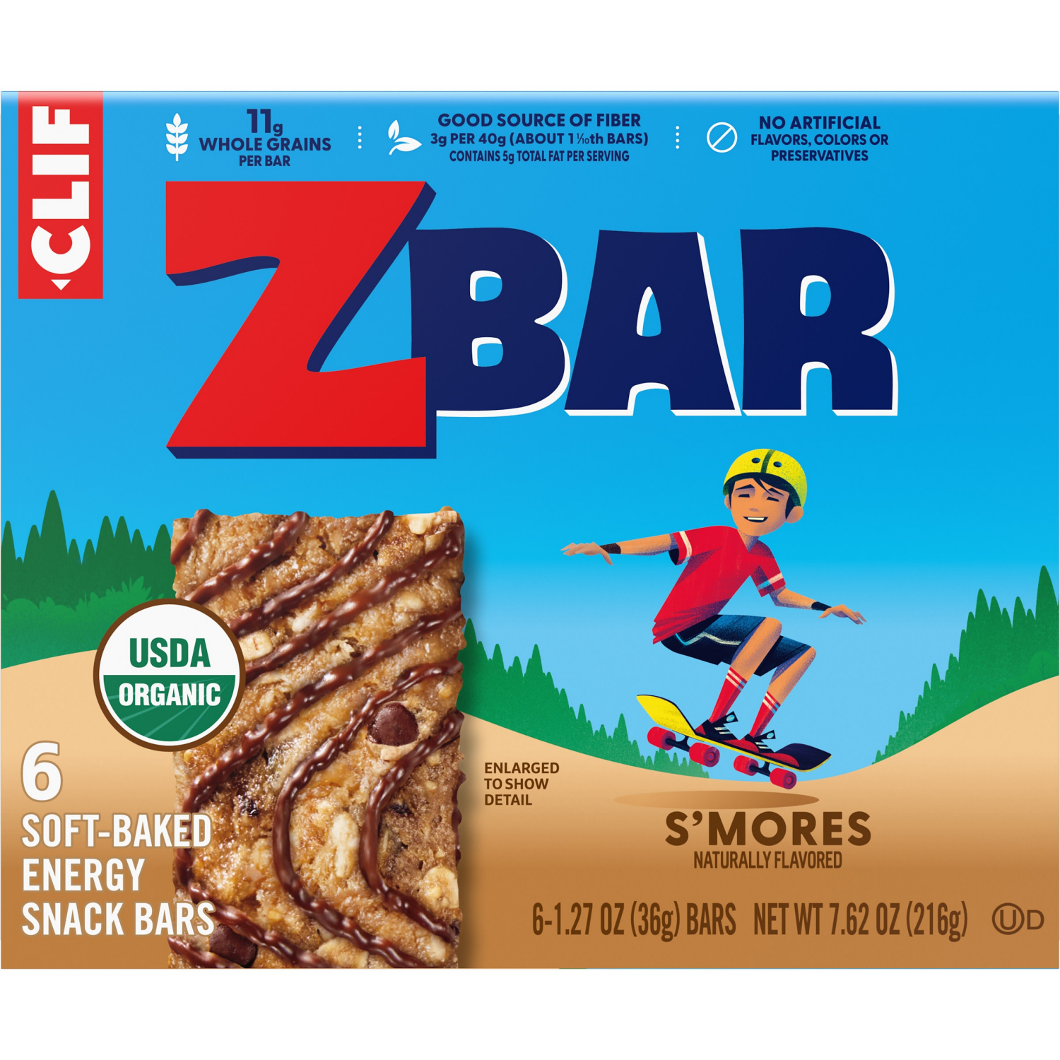 slide 8 of 8, CLIF Kid Zbar Organic S'Mores Baked Whole Grain Energy Snack Bars, 7.62 oz