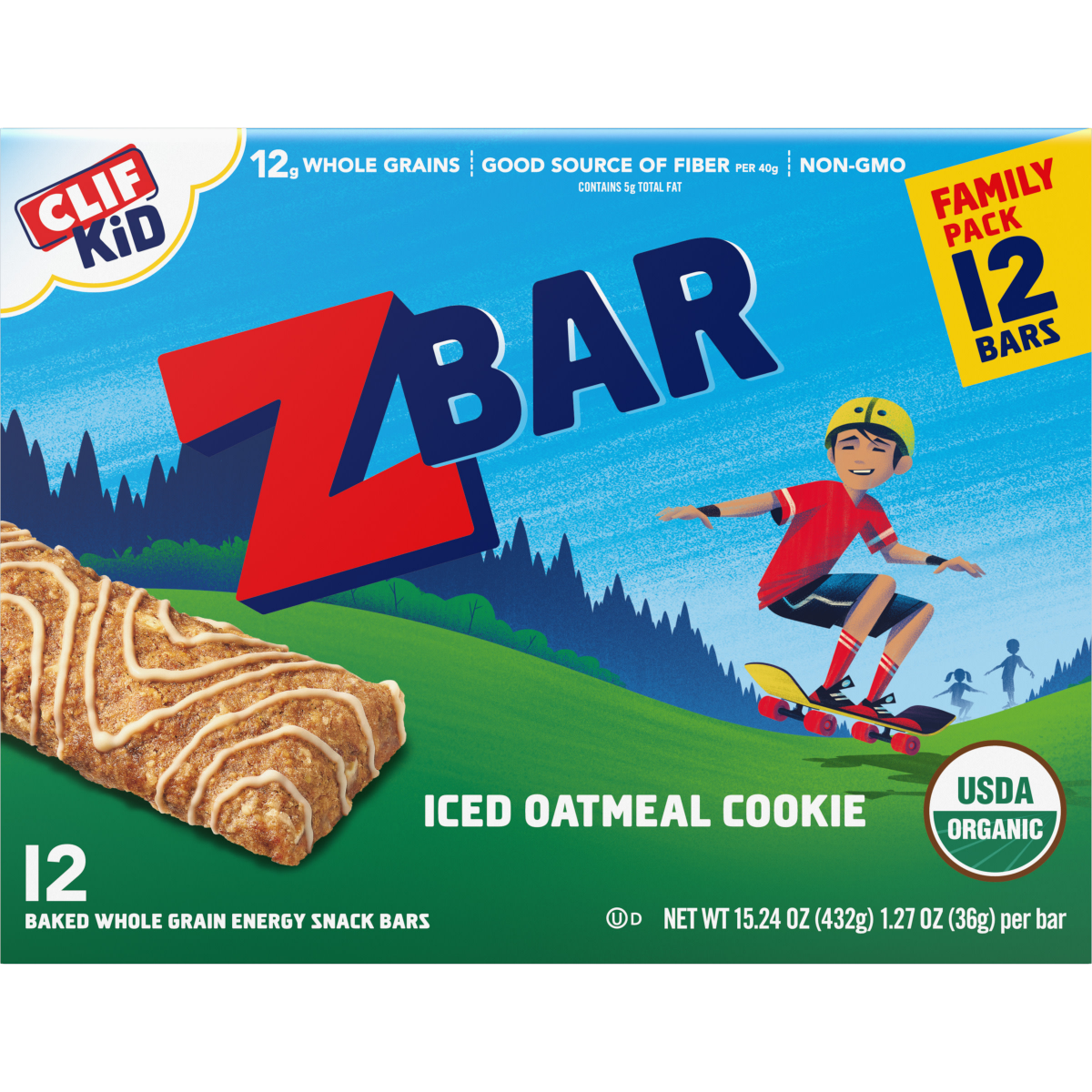 slide 2 of 5, Clif Kid Zbar Organic Iced Oatmeal Cookie Granola Bars - 12 ct, 12 ct