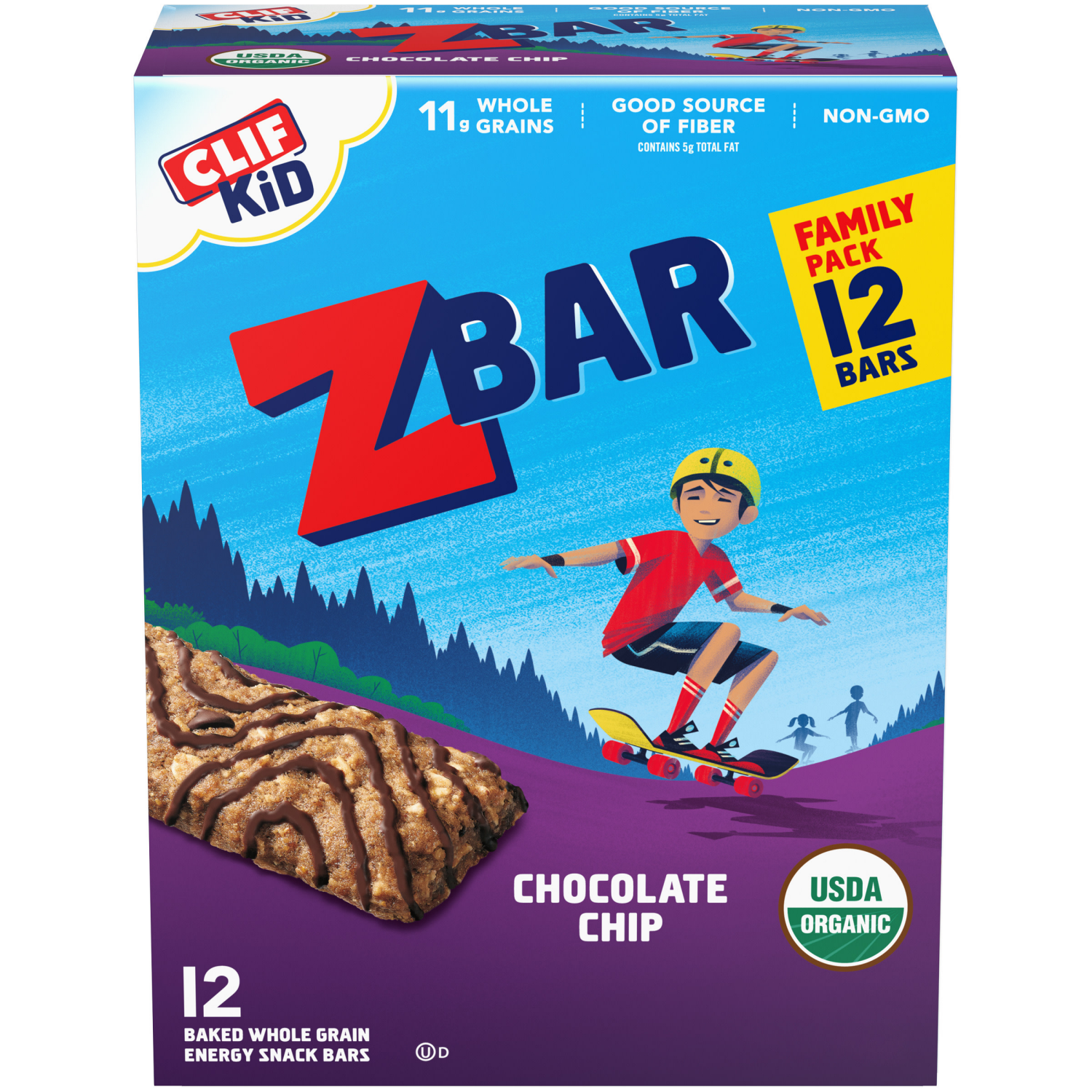 slide 1 of 8, Zbar - Chocolate Chip - Soft-Baked Energy Snack Bars - Non-GMO - 12g Whole Grains - USDA Organic Granola Bars (12 Pack), 12 ct