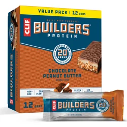 CLIF Builders CLIF BUILDERS Protein Bars - Chocolate Peanut Butter Flavor - 20g Plant Based Protein - Gluten Free - Non-GMO - Low Glycemic - No Artificial Sweeteners - Value Pack, 2.4 oz. (12 Count)