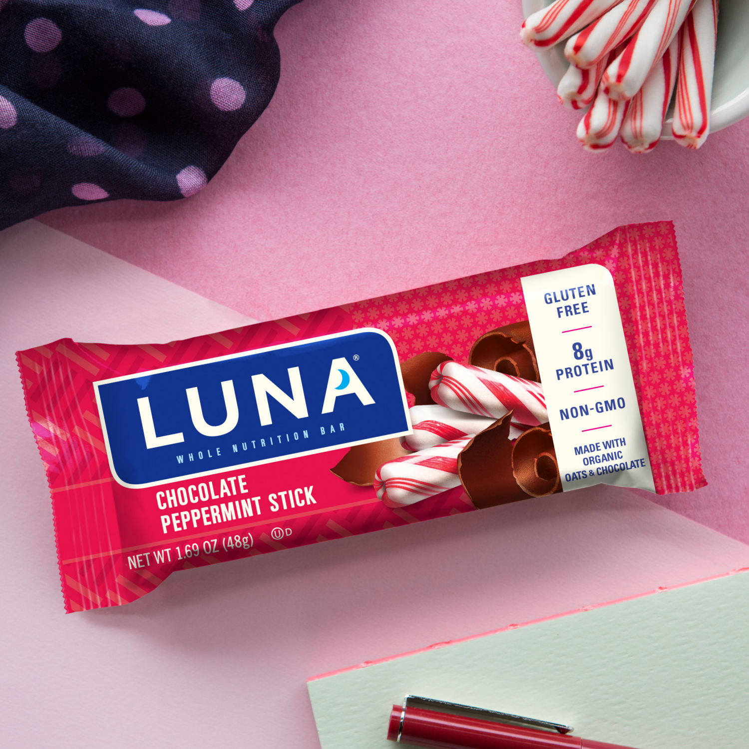 slide 6 of 8, LUNA Bar - Chocolate Peppermint Stick Flavor - Snack Bars - Non-GMO - Gluten-Free Protein Bars - Made with Organic Oats (6 Pack), 6 ct
