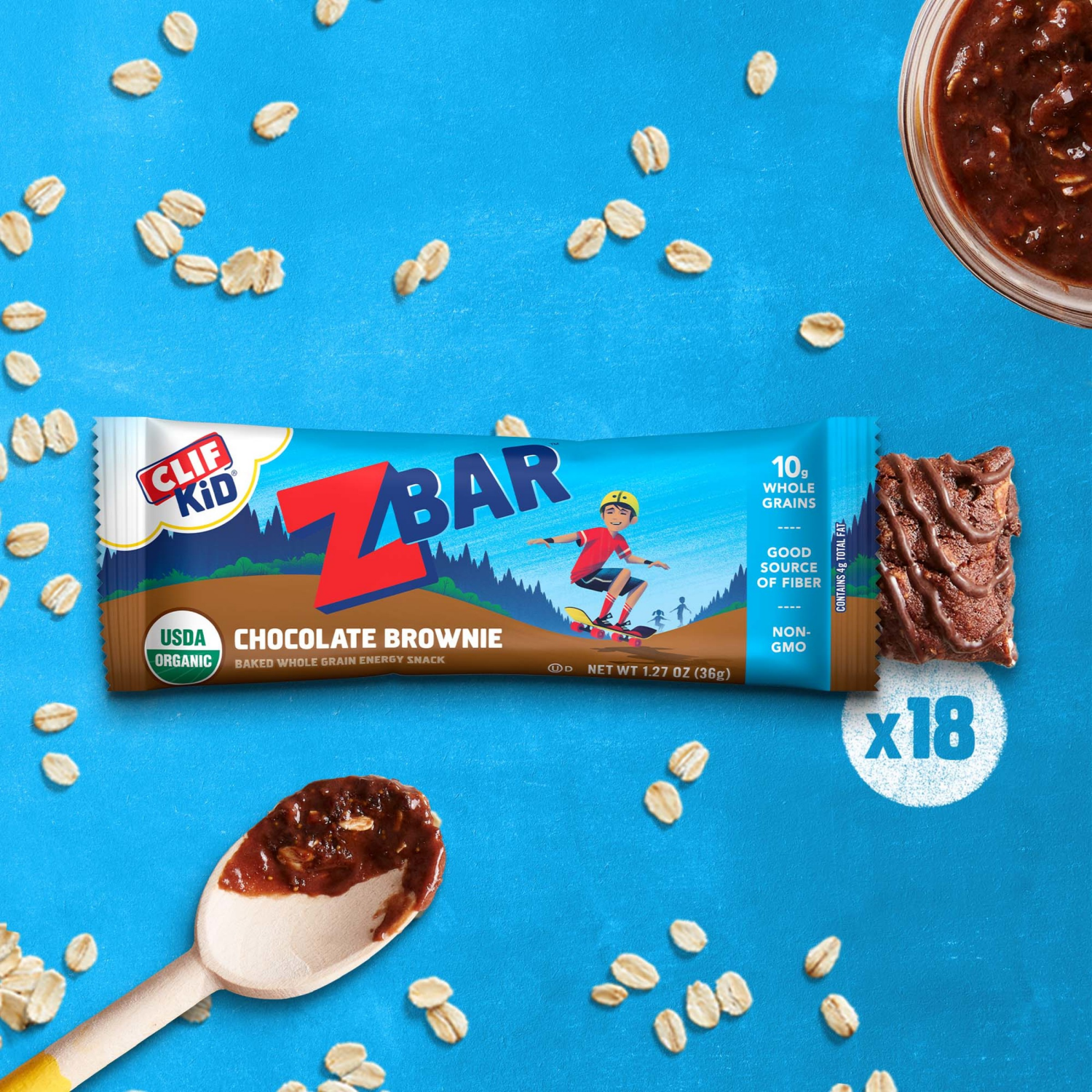 slide 4 of 8, CLIF Kid Zbar Organic Chocolate Brownie Baked Whole Grain Energy Snack Bars, 18 ct; 1.27 oz