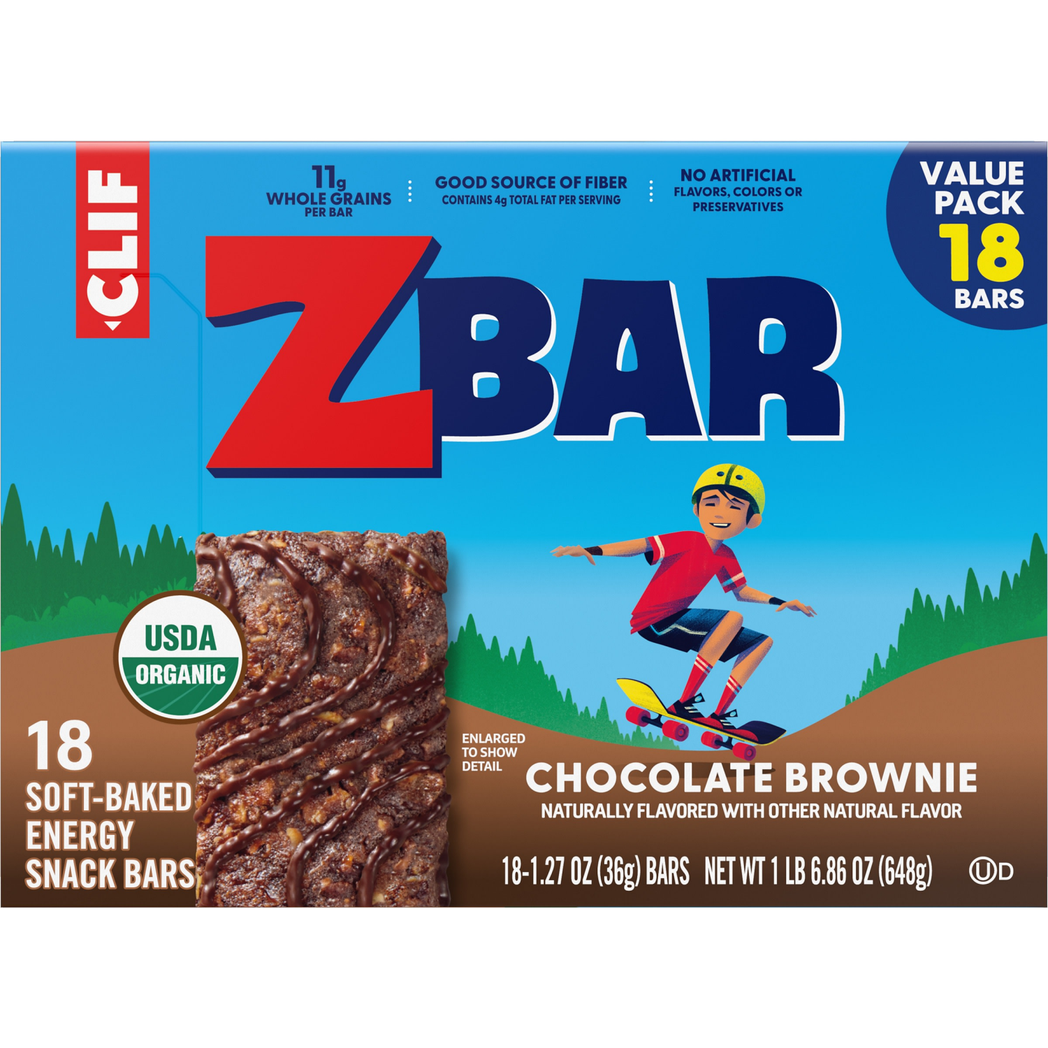 slide 8 of 8, CLIF Kid Zbar Organic Chocolate Brownie Baked Whole Grain Energy Snack Bars, 18 ct; 1.27 oz