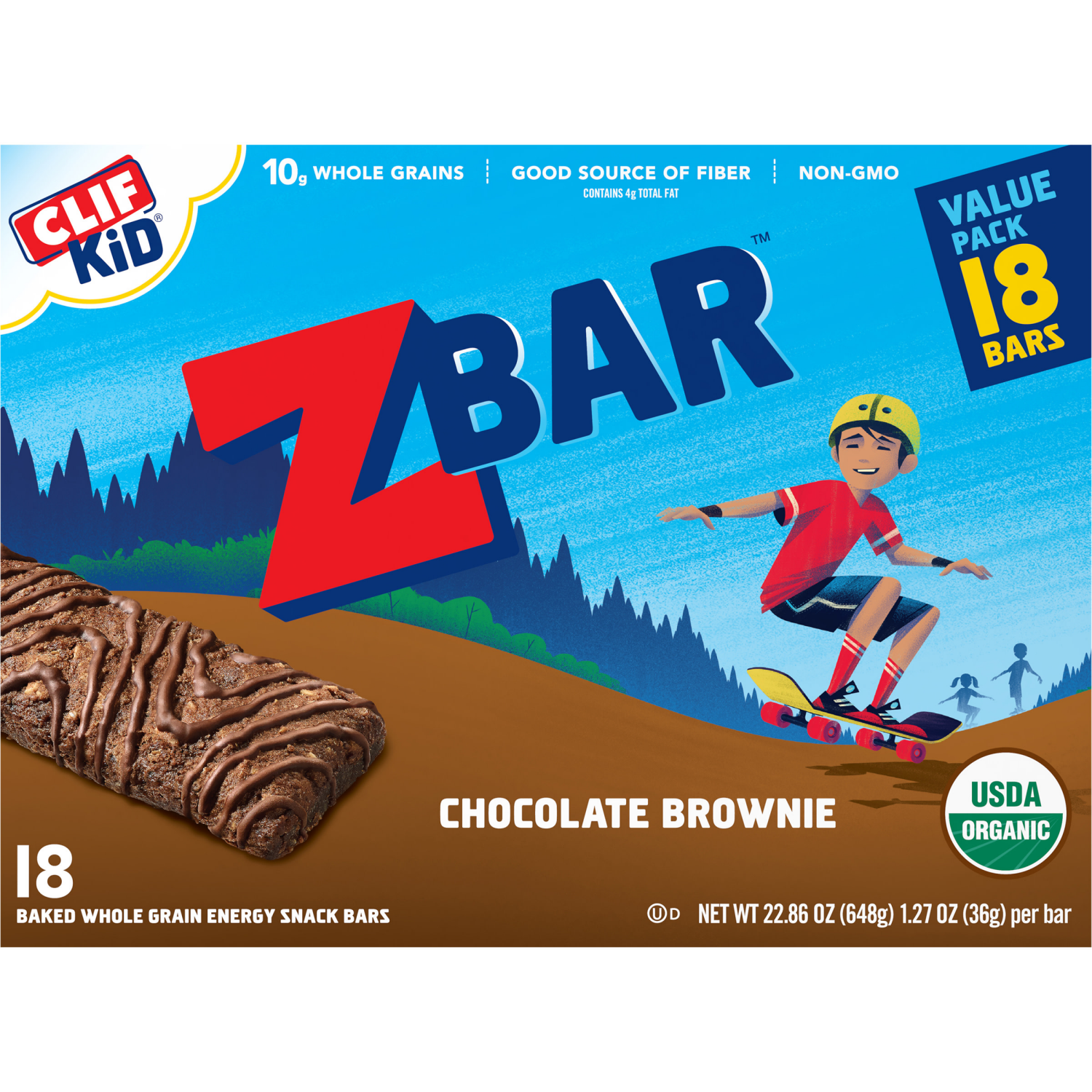 slide 8 of 8, CLIF Kid Zbar Organic Chocolate Brownie Baked Whole Grain Energy Snack Bars, 18 ct; 1.27 oz