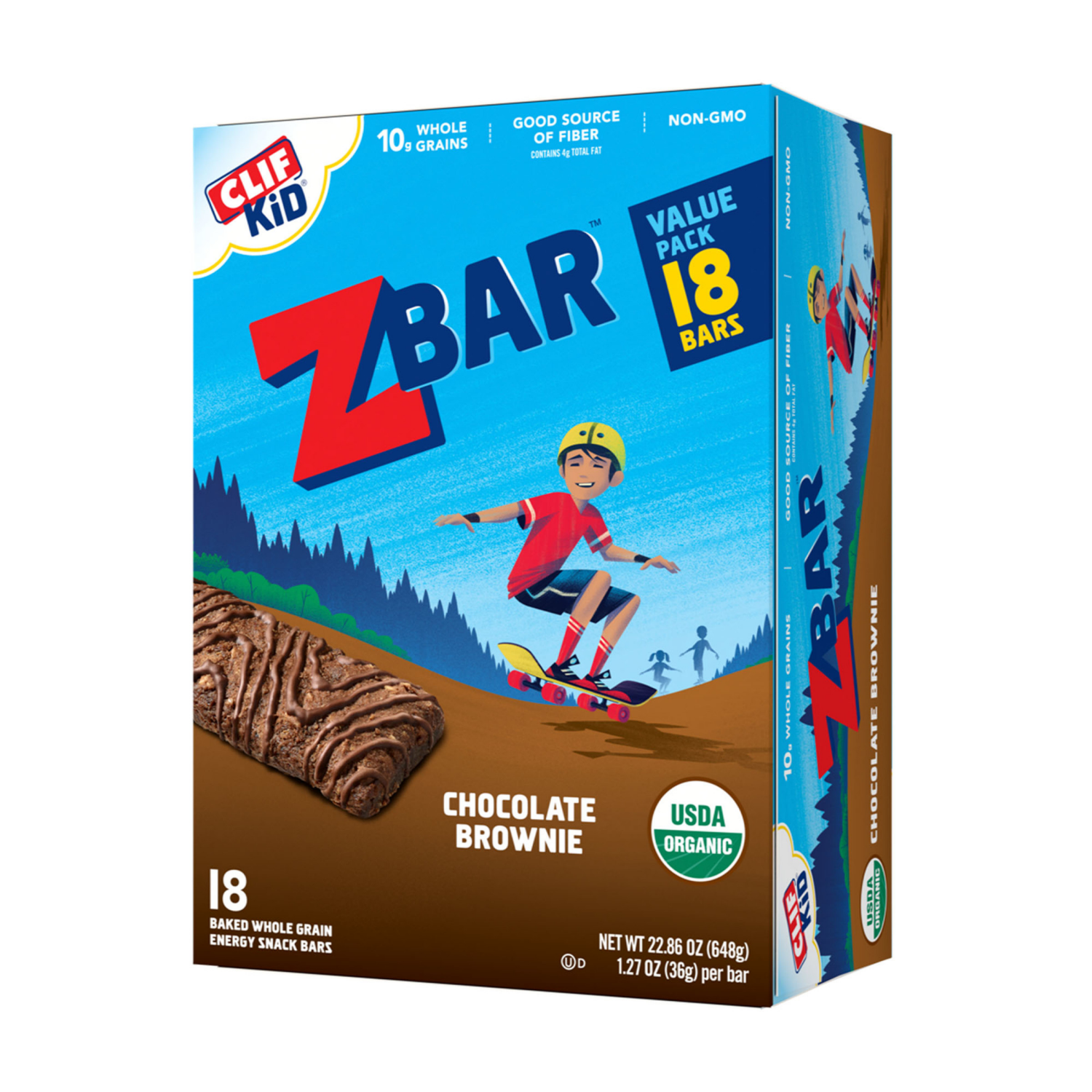slide 1 of 8, CLIF Kid Zbar Organic Chocolate Brownie Baked Whole Grain Energy Snack Bars, 18 ct; 1.27 oz