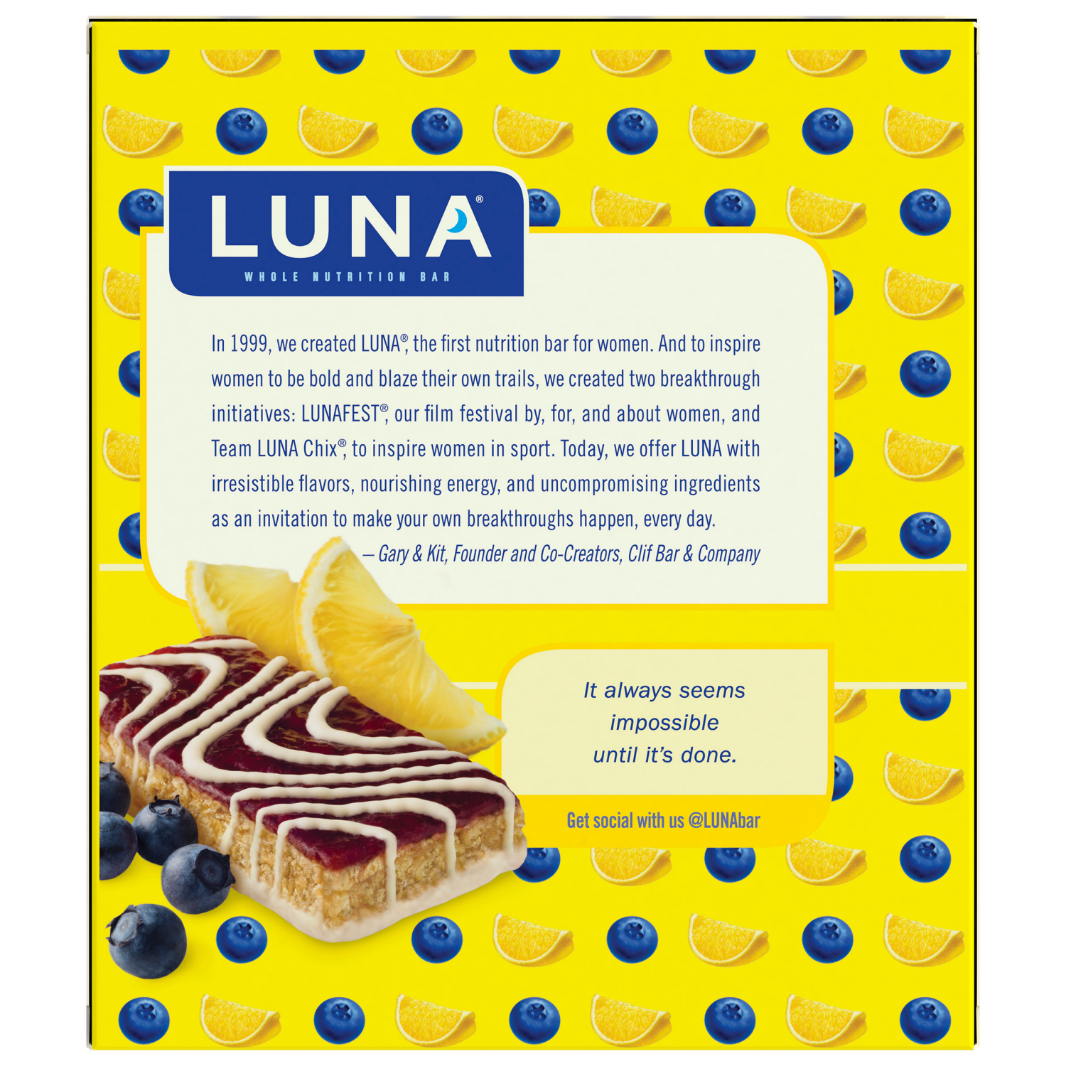 slide 8 of 8, LUNA Mash-Ups - LemonZest + Blueberry - Whole Nutrition Bars - 1.69 oz. (6 Pack), 6 ct
