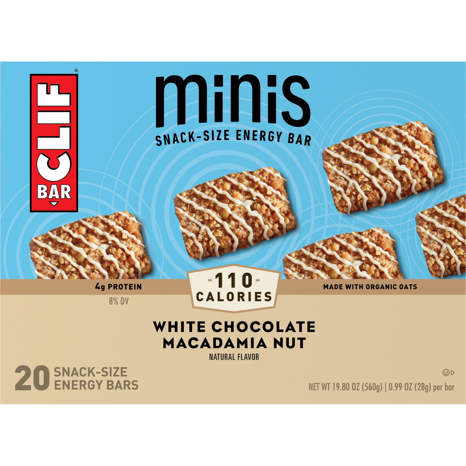 slide 8 of 8, CLIF BAR Minis - White Chocolate Macadamia Nut Flavor - Made with Organic Oats - 4g Protein - Non-GMO - Plant Based - Snack-Size Energy Bars - 0.99 oz. (20 Pack), 20 ct