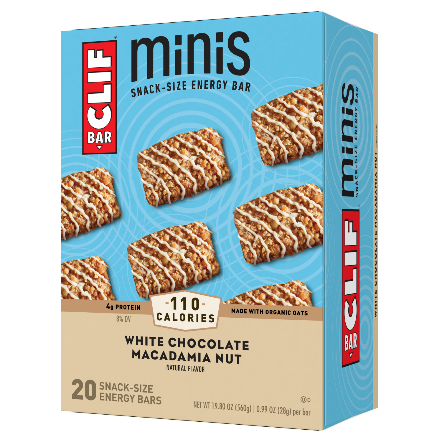 slide 1 of 8, CLIF BAR Minis - White Chocolate Macadamia Nut Flavor - Made with Organic Oats - 4g Protein - Non-GMO - Plant Based - Snack-Size Energy Bars - 0.99 oz. (20 Pack), 20 ct