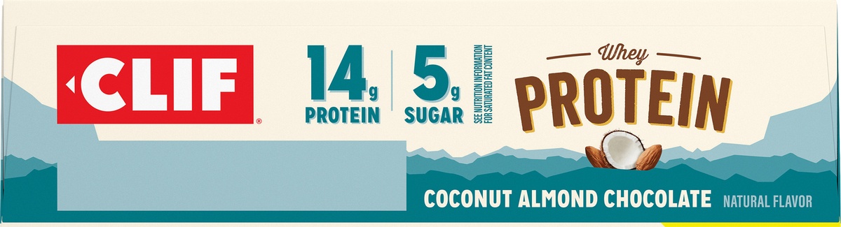 slide 5 of 9, CLIF Whey Protein Bar - Coconut Almond Chocolate, 5 ct