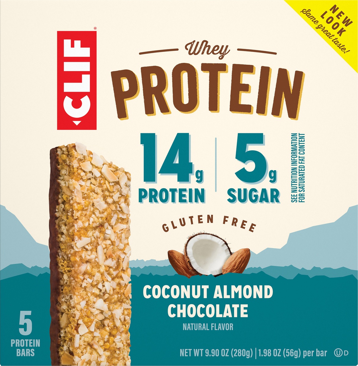 slide 8 of 9, CLIF Whey Protein Bar - Coconut Almond Chocolate, 5 ct