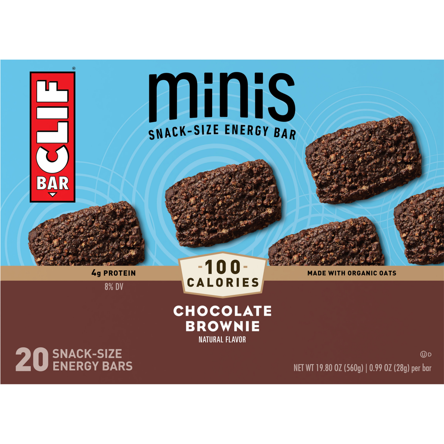 slide 8 of 8, CLIF BAR Minis - Chocolate Brownie Flavor - Made with Organic Oats - 4g Protein - Non-GMO - Plant Based - Snack-Size Energy Bars - 0.99 oz. (20 Pack), 20 ct