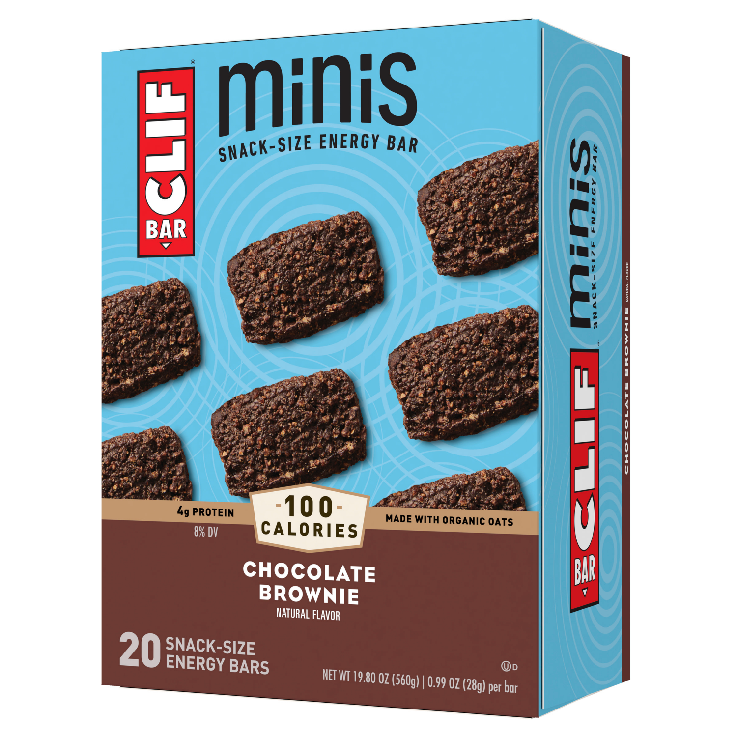 slide 1 of 8, CLIF BAR Minis - Chocolate Brownie Flavor - Made with Organic Oats - 4g Protein - Non-GMO - Plant Based - Snack-Size Energy Bars - 0.99 oz. (20 Pack), 20 ct
