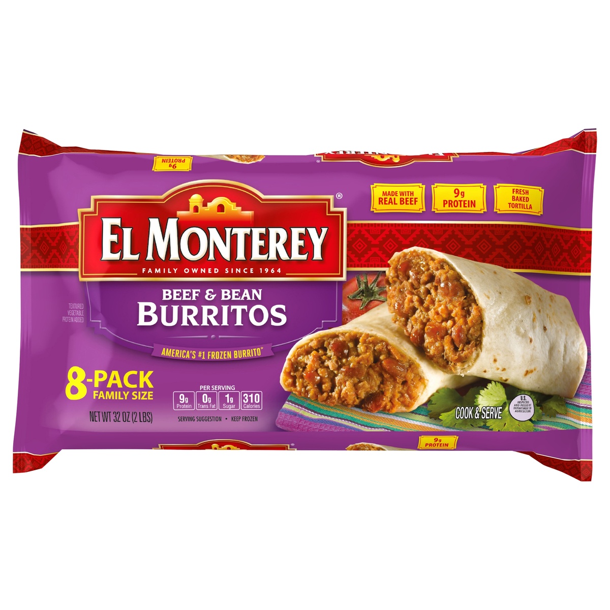 slide 1 of 1, El Monterey Beef & Bean Burritos, 8 ct
