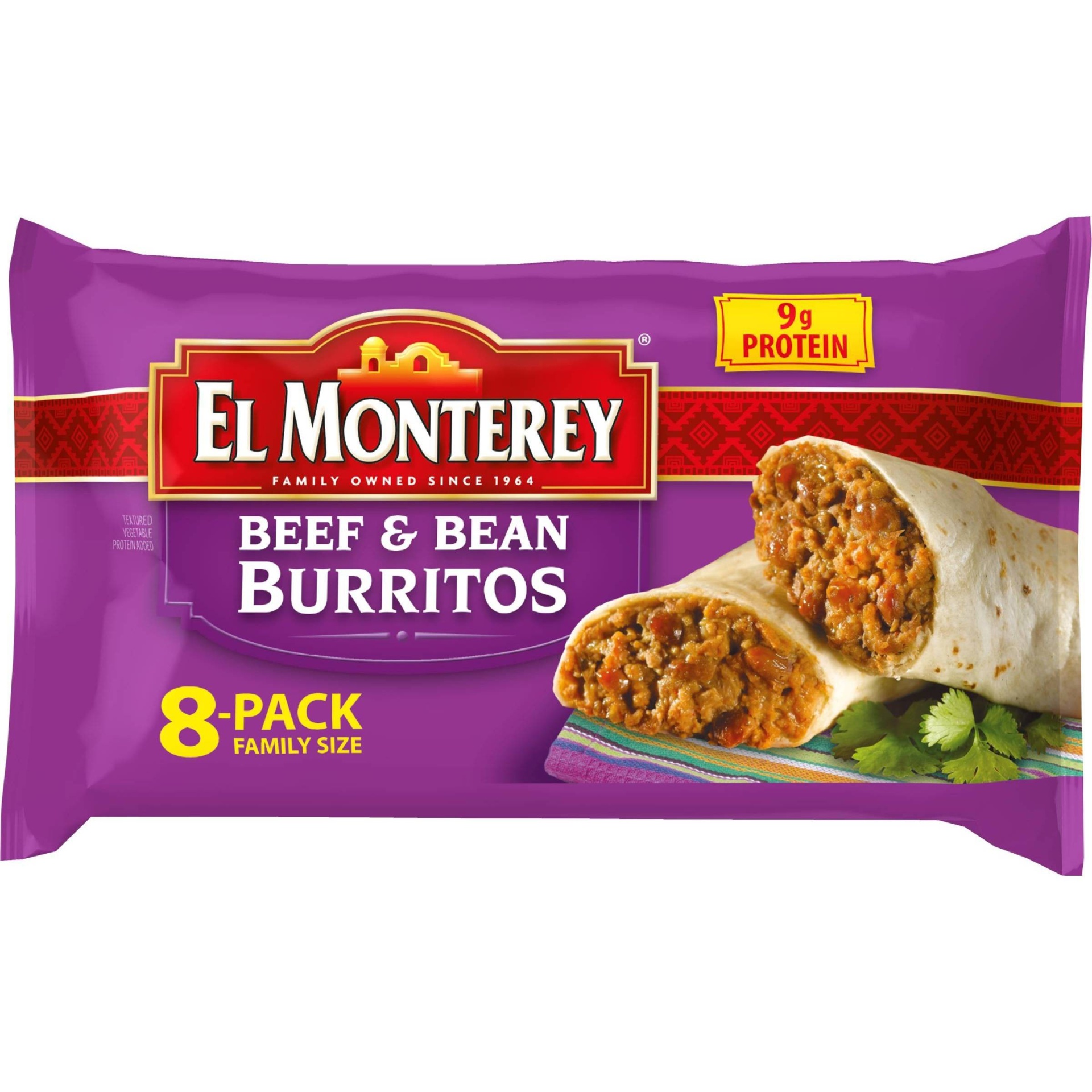 slide 1 of 8, El Monterey Beef & Bean Burritos, 8 ct