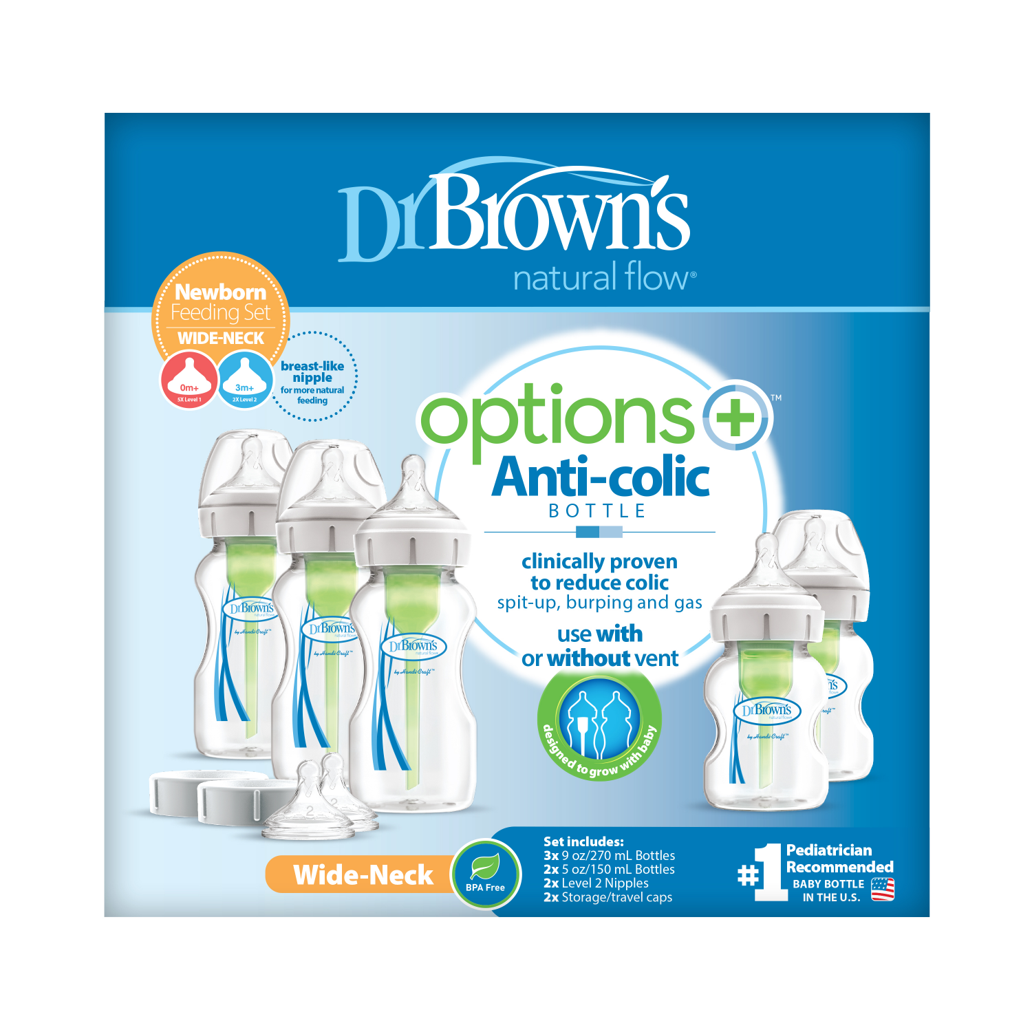 slide 2 of 2, Dr. Brown's Options+ Wide Neck Newborn Feeding Set, 1 ct