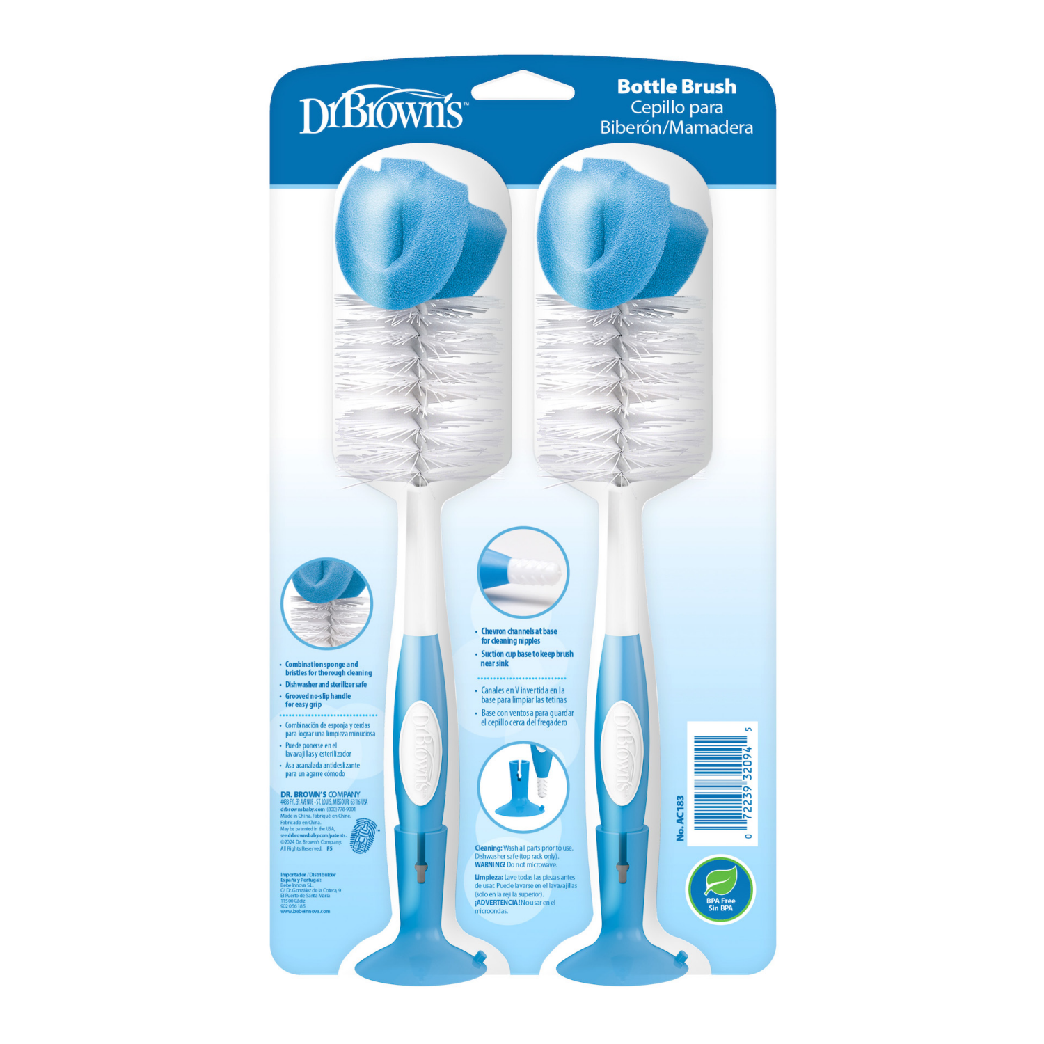 slide 2 of 4, Dr. Brown's Natural Flow Bottle Brushes - Blue, 2 ct