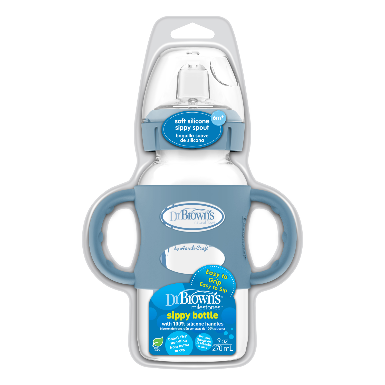 slide 2 of 3, Dr. Brown's Milestones Sippy Bottle w Handles Blue, 1 ct