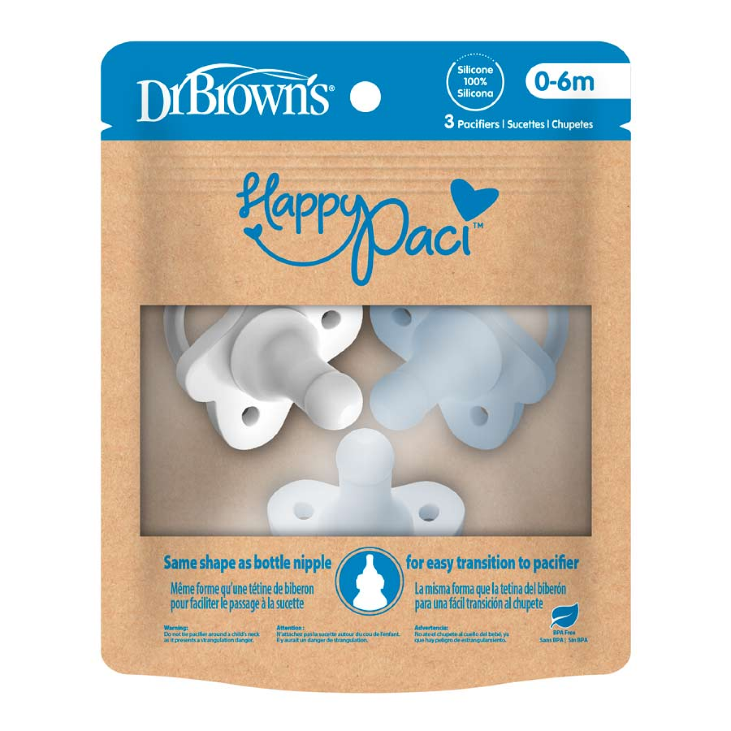 slide 2 of 2, Dr Brown HappyPaci 3-Pack Blue, 3 ct