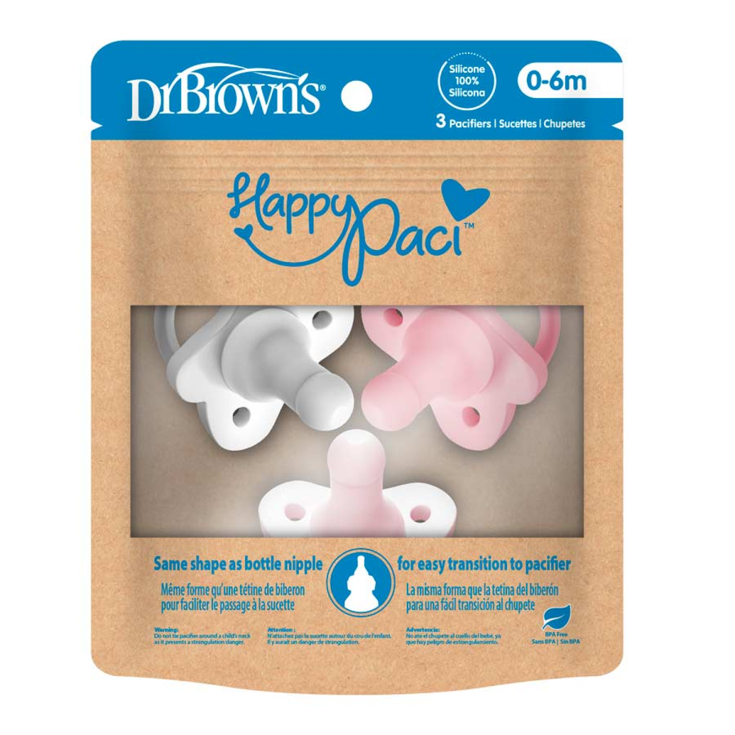 slide 2 of 2, Dr Brown HappyPaci 3-Pack Pink, 1 ct