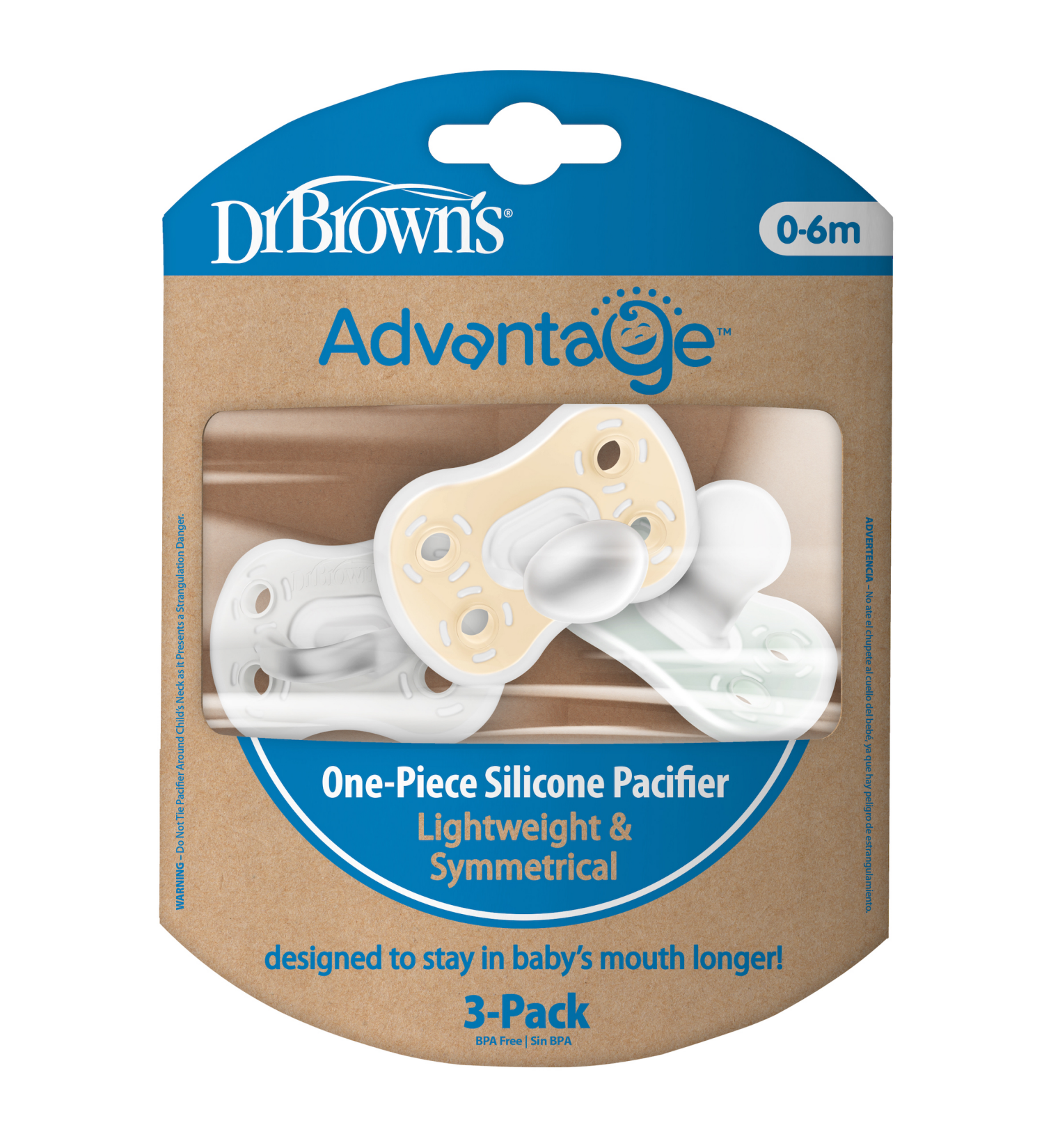 slide 1 of 2, Dr Brown Dr. Browns Advantage One-Piece Silicone Baby Pacifier, 0-6mos, 1 ct