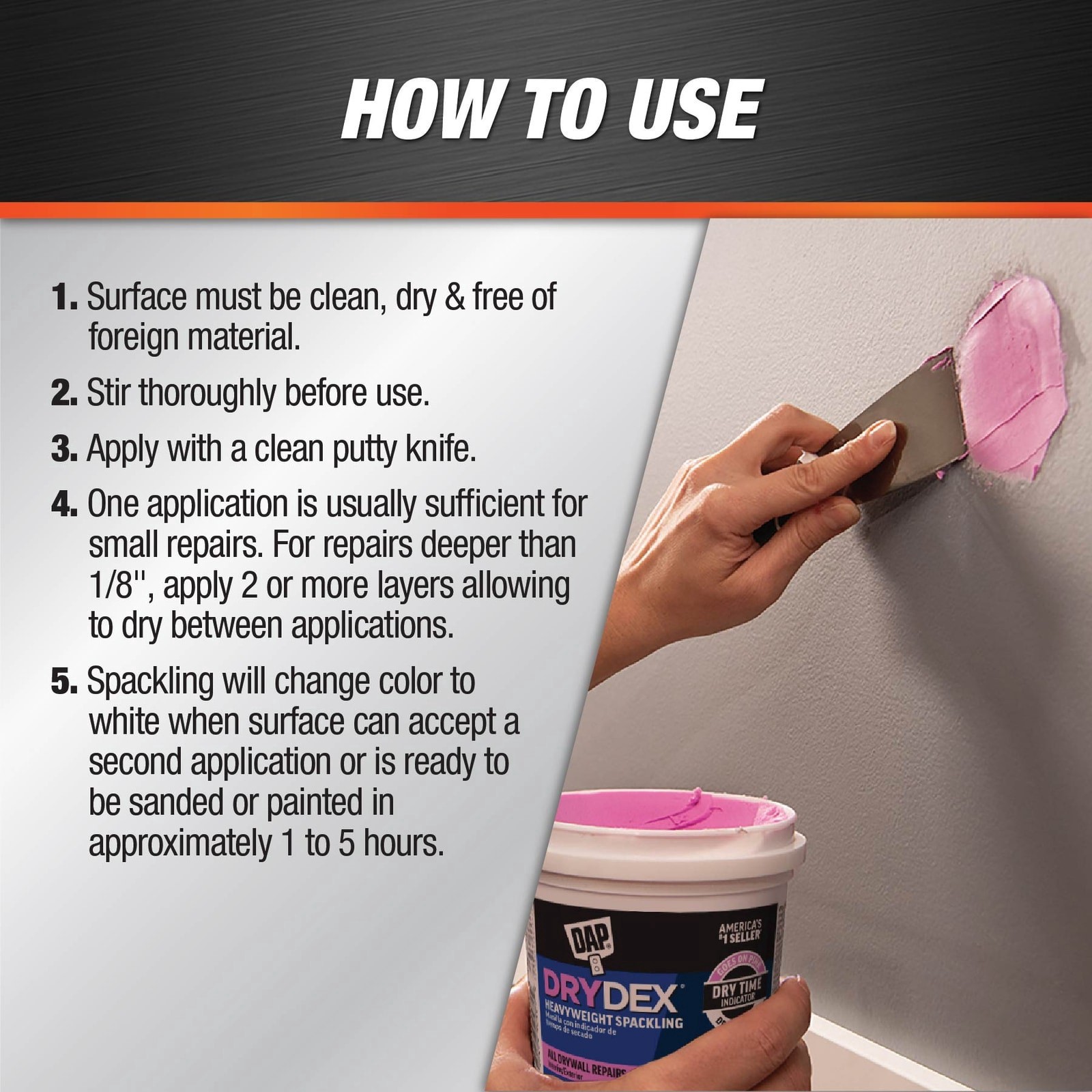 slide 2 of 6, DAP DryDex 16-fl oz Color-changing Interior/Exterior White Spackling, 1 ct