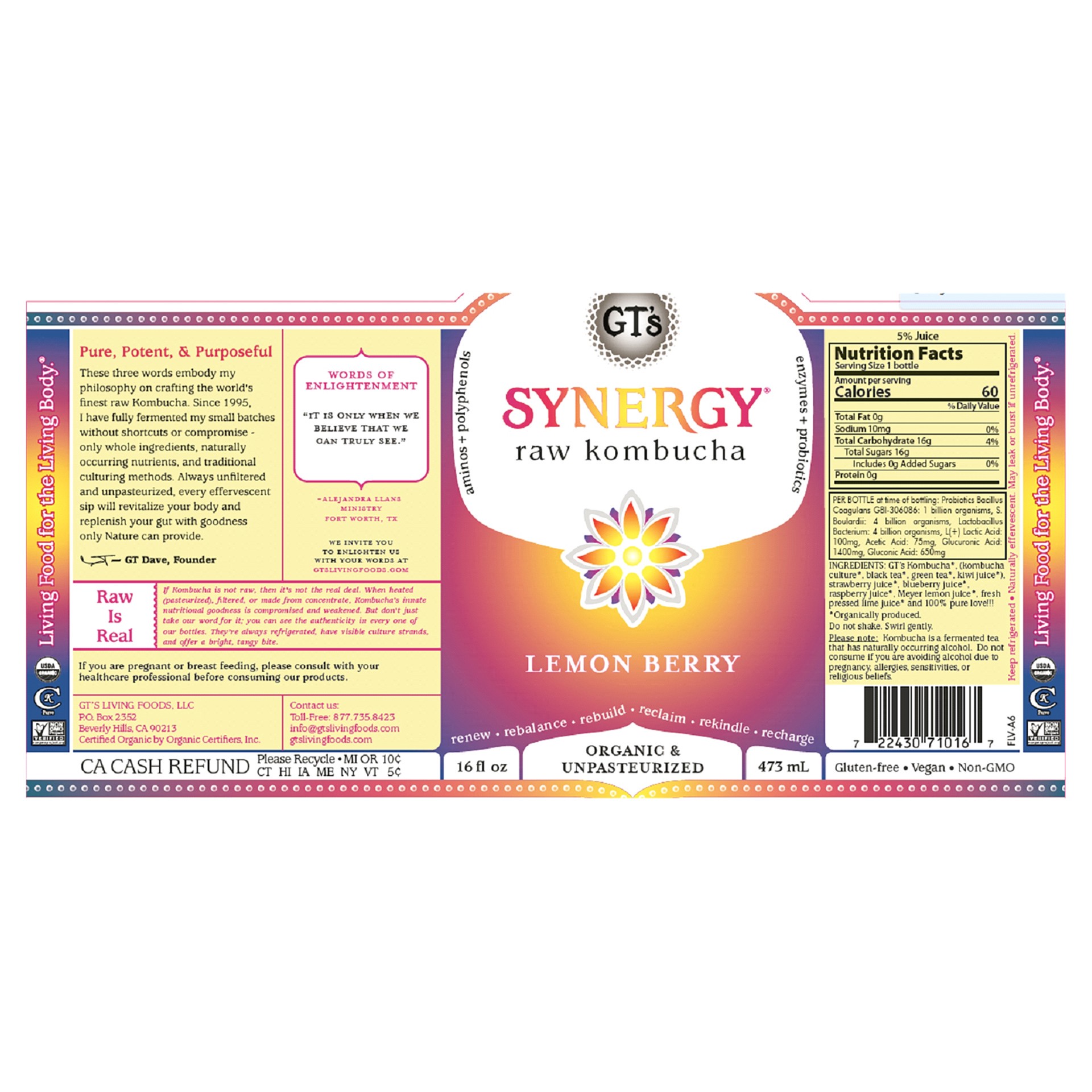 slide 5 of 5, GT's Lemon Berry Kombucha - 16 fl oz, 16 fl oz