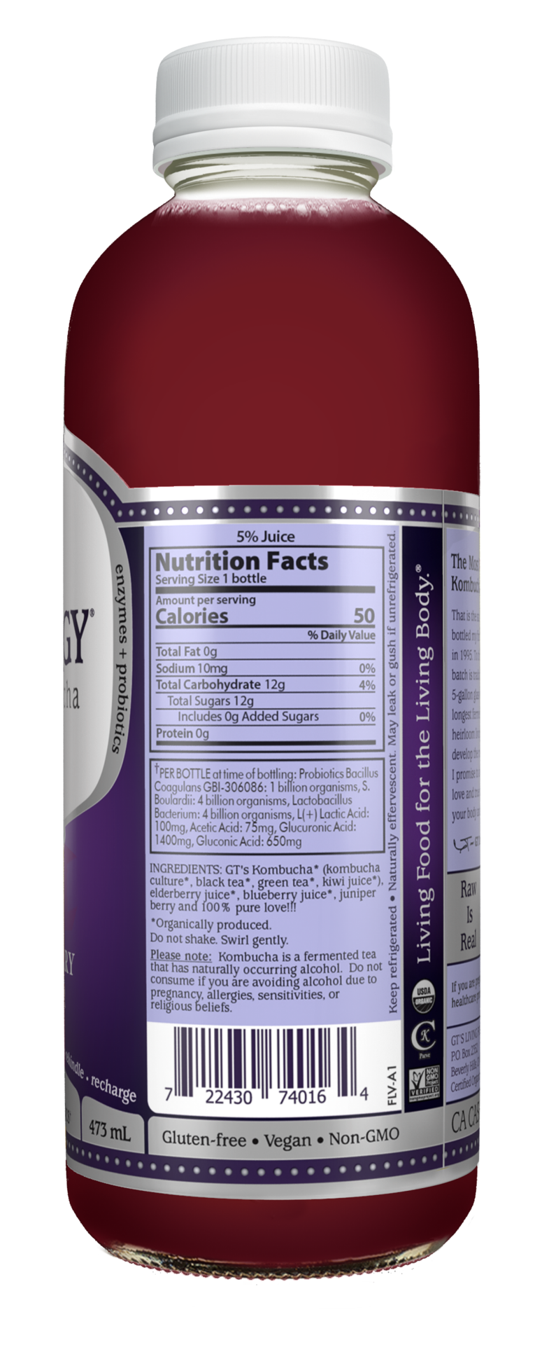 slide 2 of 2, GT's Elderberry Juniper Kombucha - 16 fl oz, 16 fl oz