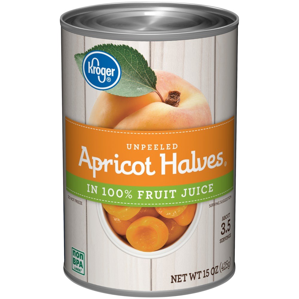 slide 1 of 1, Kroger Unpeeled Apricot Halves In 100% Fruit Juice, 15 oz