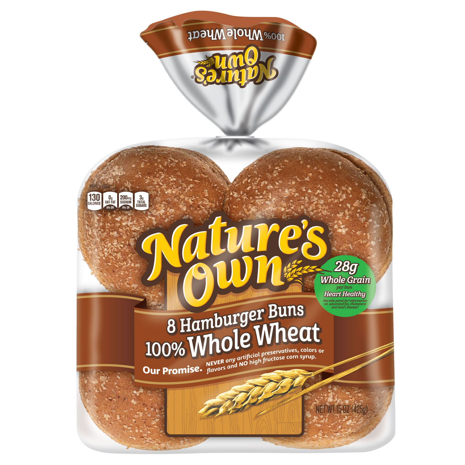 slide 1 of 2, Nature's Own 100% Whole Wheat Hamburger Buns 15 oz, 15 oz