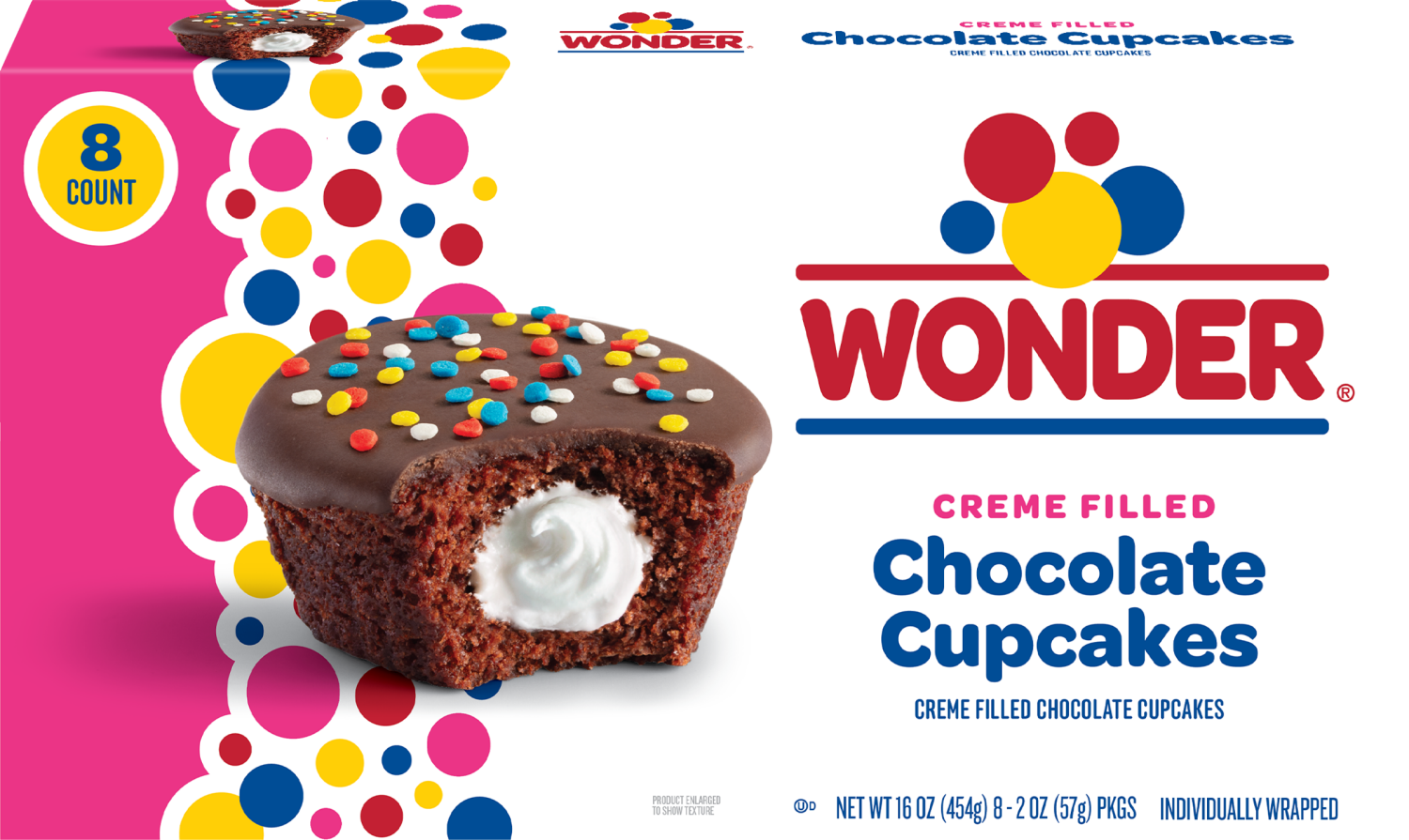 slide 1 of 1, Wonder Crème Filled Chocolate Cupcakes, Individually Wrapped Cupcakes, 8 Count, 8 ct