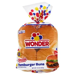 Wonder Bread Classic Hamburger Buns, White Bread Hamburger Buns, 8 Count