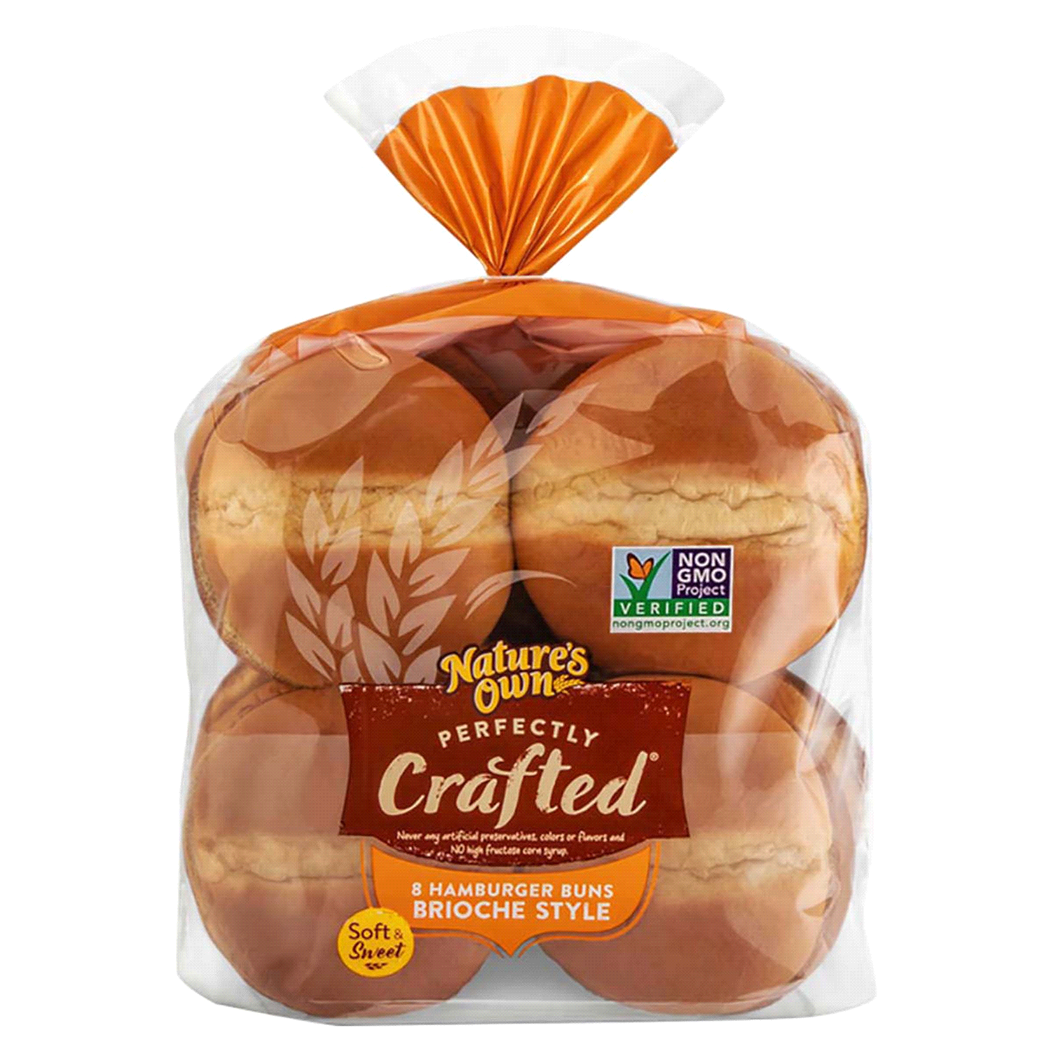 slide 1 of 3, Nature's Own Perfectly Crafted Brioche Style Hamburger Buns, Non-GMO Sandwich Buns, 8 Count, 8 ct; 18 oz