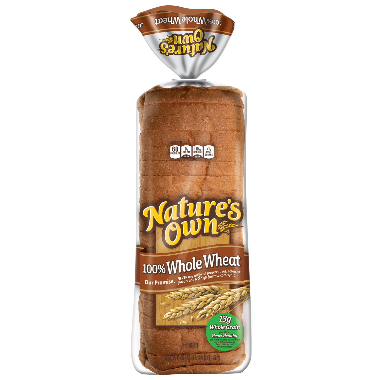 slide 1 of 1, Nature's Own Bread, 100% Whole Wheat, 20 oz