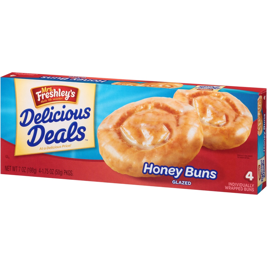 slide 4 of 8, Mrs. Freshley's Delicious Deals Glazed Honey Buns, 4 ct; 1.75 oz