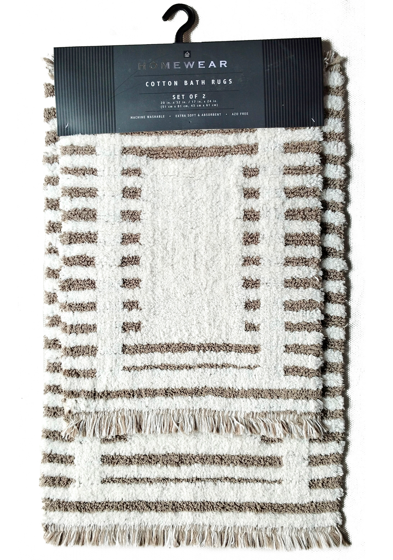 slide 1 of 2, Striped Squares Bath Rug, 20 in x 32 in & 17 in x 24 in, Natural, 20 in x 32 in