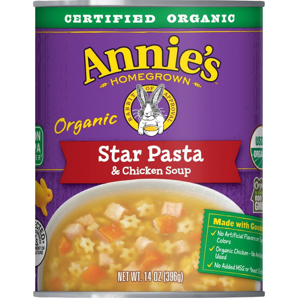 slide 17 of 96, Annie's Annie''s Organic Star Pasta & Chicken Canned Soup, Ready To Serve, 14 oz., 14 oz