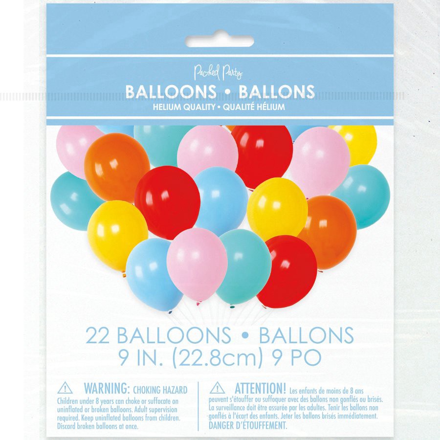 slide 1 of 1, Packed Party Multi Color Latex Balloons, 9", 22 ct