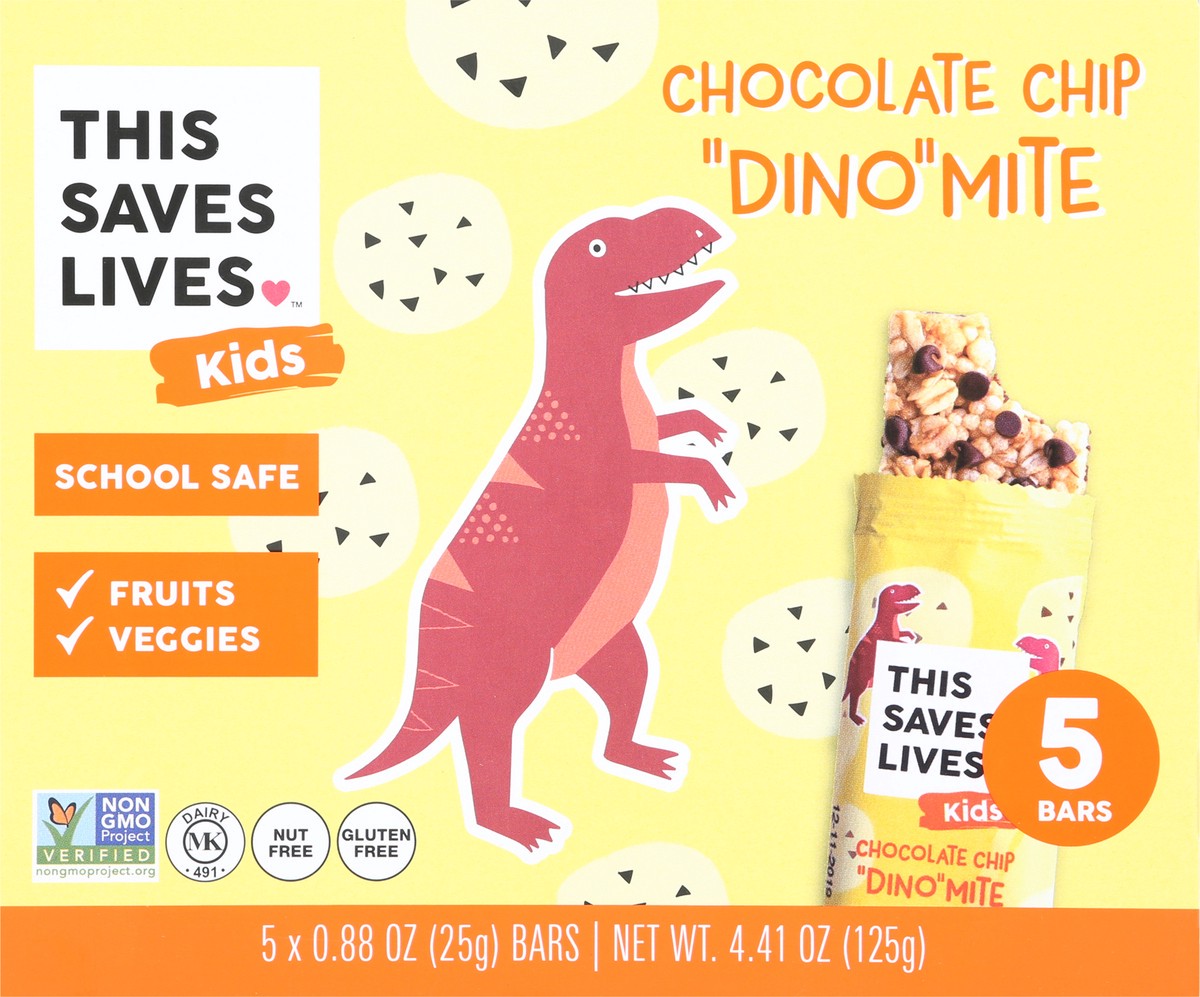 slide 1 of 8, This Saves Lives Kids Chocolate Chip Dinomite Fruit & Veggie Bars 5 ea, 5 ct