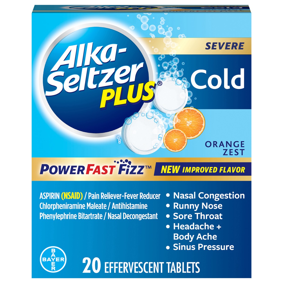 slide 1 of 1, Alka-Seltzer Plus Orange Zest Severe Cold Relief Tablets, 20 ct